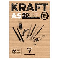 304008.66 Блокнот для эскизов и зарисовок 50л. А5 на склейке Clairefontaine "Kraft", 120г/м2, верже, крафт