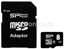490433.01 Флеш карта microSDHC 8Gb Class10 Silicon Power SP008GBSTHBU1V10SP Elite + adapter
