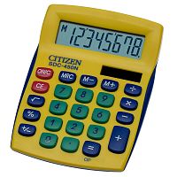 288102.66 Калькулятор малый настольный Citizen SDC-450NYLCFS, 8 разрядный, двойное питание, 120*87*22, желтый