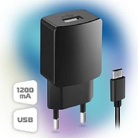 405628.43 GA-3004B, СЗУ 5В/1,2A, USB, черный, + кабель микро USB 1,0м