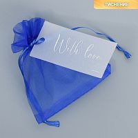 9262362.85 Мешочек подарочный органза синий «Синева», с шильдиком, 10 х 12 см   